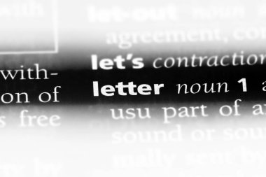 Sözlükteki harfli bir kelime. mektup kavramı.