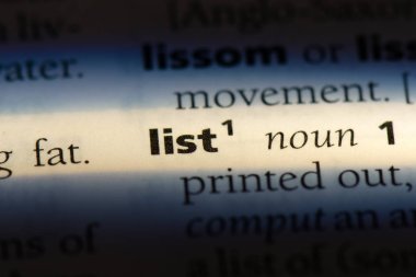 listeyi Word'de bir sözlük. liste kavramı.