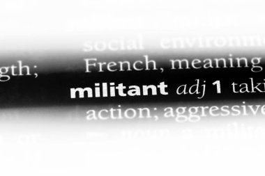 bir sözlüğü'ndeki militan sözcüğü. militan kavramı.