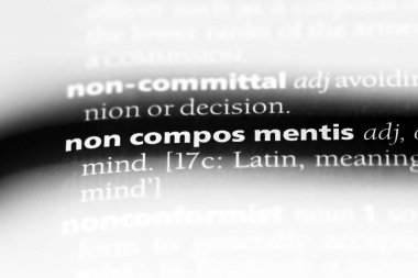 olmayan compos mentis kelime sözlükte. non compos mentis kavramı.