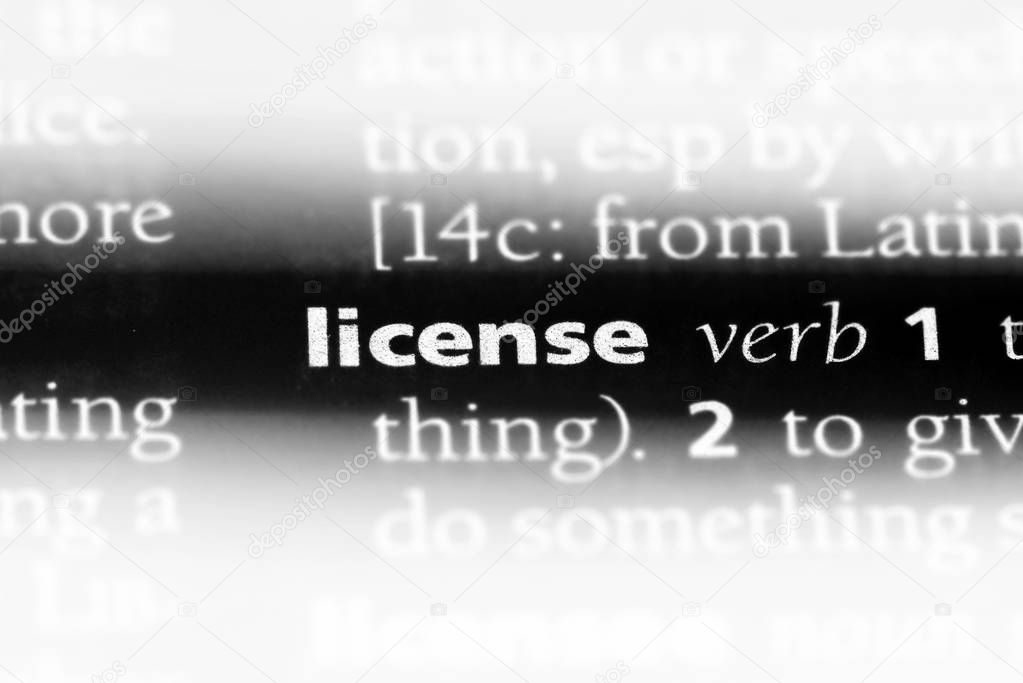 license word in a dictionary. license concept.