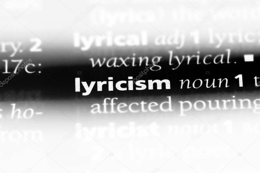 lyricism word in a dictionary. lyricism concept.