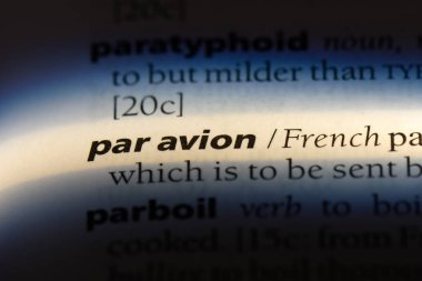Bir sözlükte havon kelimesi. par avion konsepti.