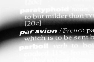 Bir sözlükte havon kelimesi. par avion konsepti.