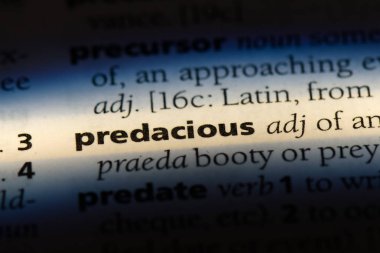 predacious tek kelimeyle bir sözlük. predacious kavramı.