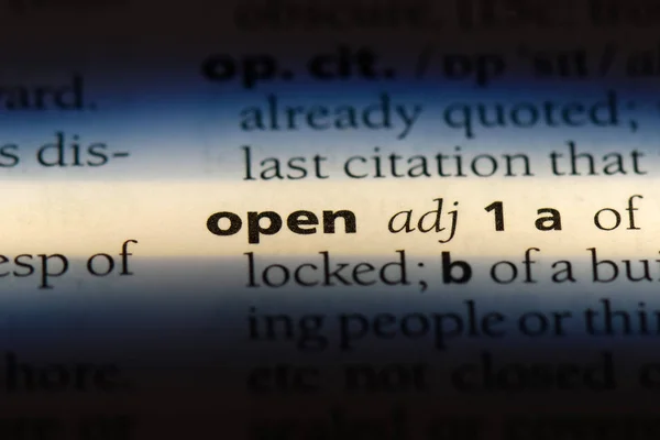 Ανοίξτε Word Ένα Λεξικό Ανοίξτε Την Έννοια — Φωτογραφία Αρχείου