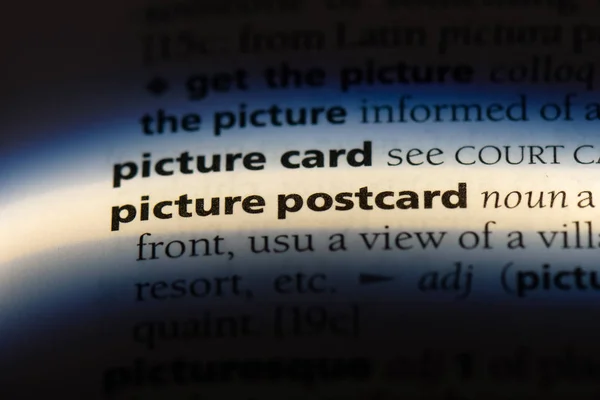 picture postcard word in a dictionary. picture postcard concept.