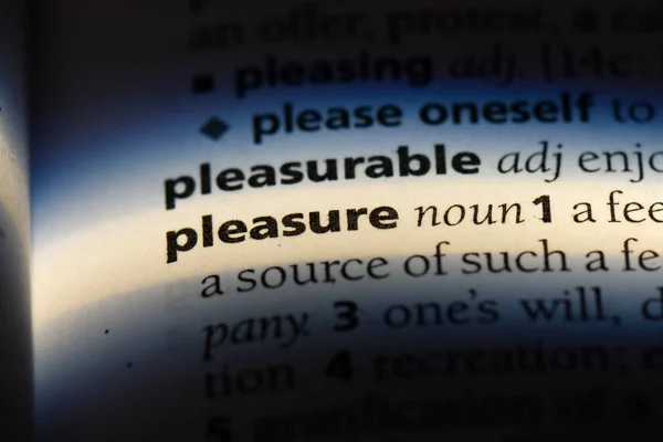 pleasure word in a dictionary. pleasure concept.