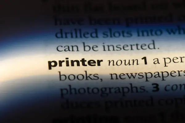 Printer Woord Een Woordenboek Printer Concept — Stockfoto