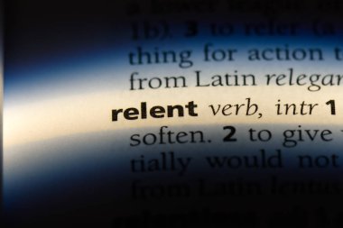 relent word in a dictionary. relent concept. clipart