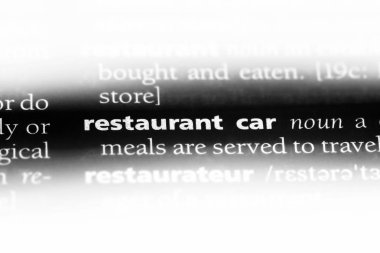 Restoran araba Word'de bir sözlük. Restoran araba konsepti.