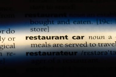 Restoran araba Word'de bir sözlük. Restoran araba konsepti.