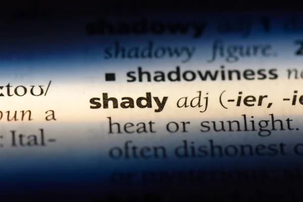 Shady Słowo Słowniku Shady Koncepcja — Zdjęcie stockowe