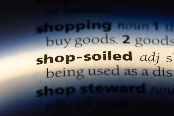 shop soiled word in a dictionary. shop soiled concept.