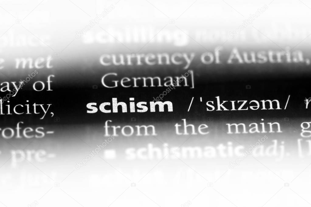 schism word in a dictionary. schism concept.