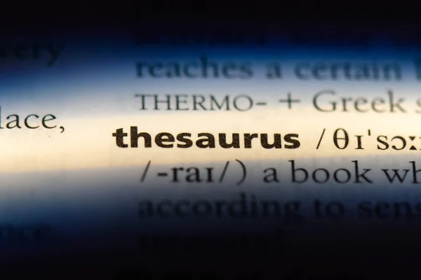 Parola Thesaurus Dizionario Concetto Thesaurus — Foto Stock