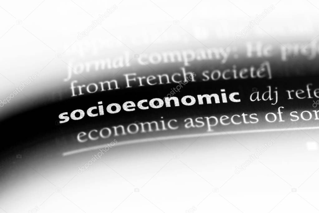 socioeconomic word in a dictionary. socioeconomic concept.