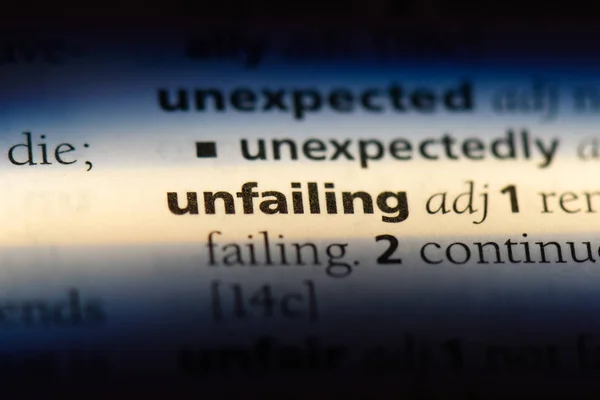 Unfailing Word Dictionary Unfailing Concept — Stock Photo, Image