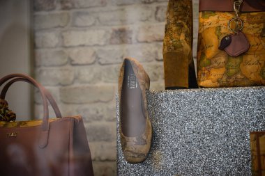 Milan, Italy - September 21, 2018: Alviero Marini 1 Classe store in Milan. Montenapoleone area. Fashion week Alviero Marini 1 Classe shopping.