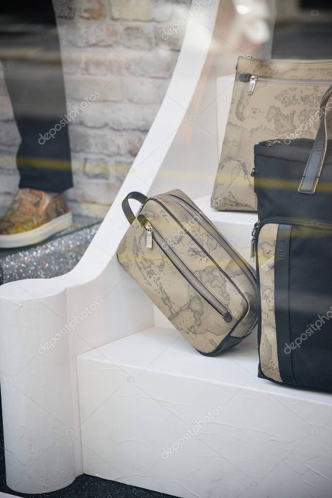 Milan, Italy - September 21, 2018: Alviero Marini 1 Classe store in Milan. Montenapoleone area. Fashion week Alviero Marini 1 Classe shopping.