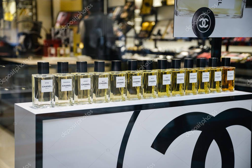 Milan, Italy - September 21, 2018: Chanel store in Milan. Montenapoleone area. Fashion week Chanel shopping.