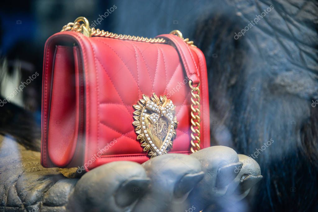 Milan, Italy - September 21, 2018: Dolce Gabbana store in Milan. Montenapoleone area. Fashion week Dolce Gabbana shopping.