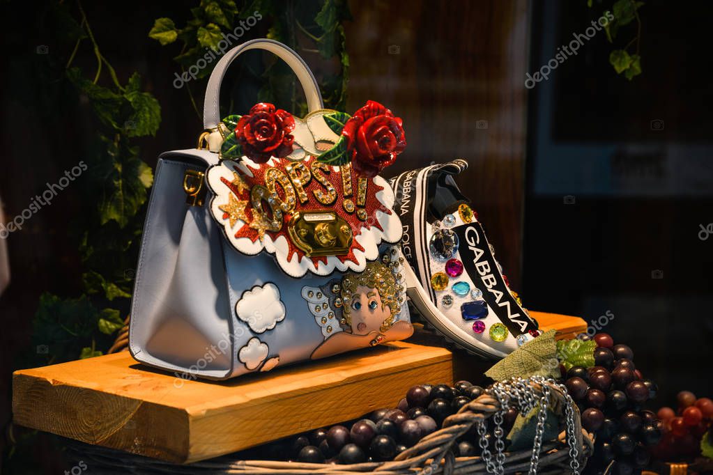 Milan, Italy - September 21, 2018: Dolce Gabbana store in Milan. Montenapoleone area. Fashion week Dolce Gabbana shopping.