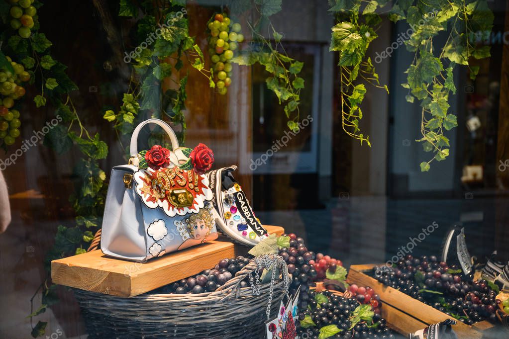 Milan, Italy - September 21, 2018: Dolce Gabbana store in Milan. Montenapoleone area. Fashion week Dolce Gabbana shopping.