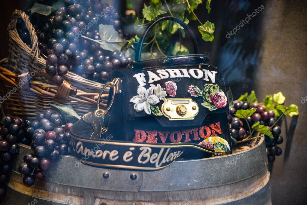 Milan, Italy - September 21, 2018: Dolce Gabbana store in Milan. Montenapoleone area. Fashion week Dolce Gabbana shopping.