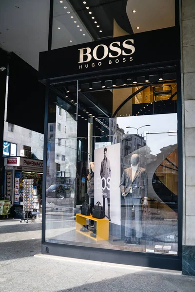 Milão Itália Setembro 2018 Hugo Boss Store Milan Área Montenapoleone — Fotografia de Stock