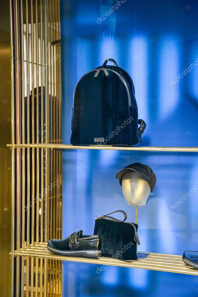 Milan, Italy - September 21, 2018: Giorgio Armani store in Milan. Montenapoleone area. Fashion week Giorgio Armani shopping.