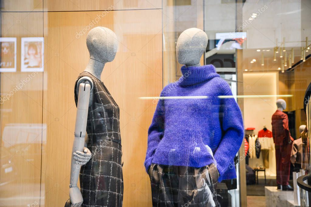 Milan, Italy - September 21, 2018: Hugo Boss store in Milan. Montenapoleone area. Fashion week Hugo Boss shopping.