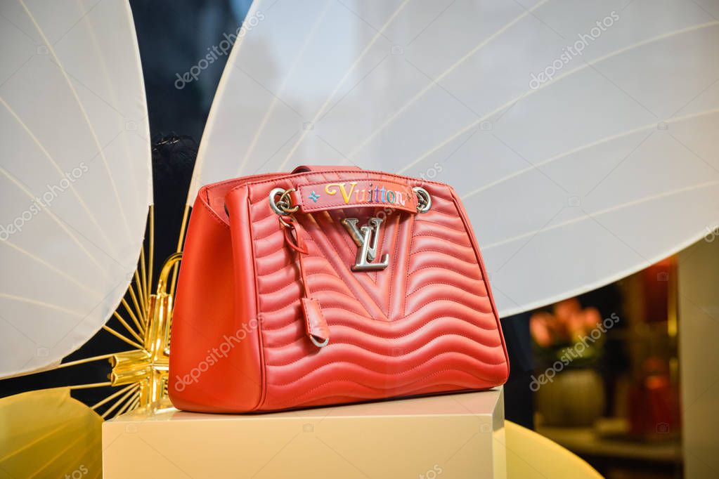 Milan, Italy - September 21, 2018: Louis Vuitton store in Milan. Montenapoleone area. Fashion week Louis Vuitton shopping.