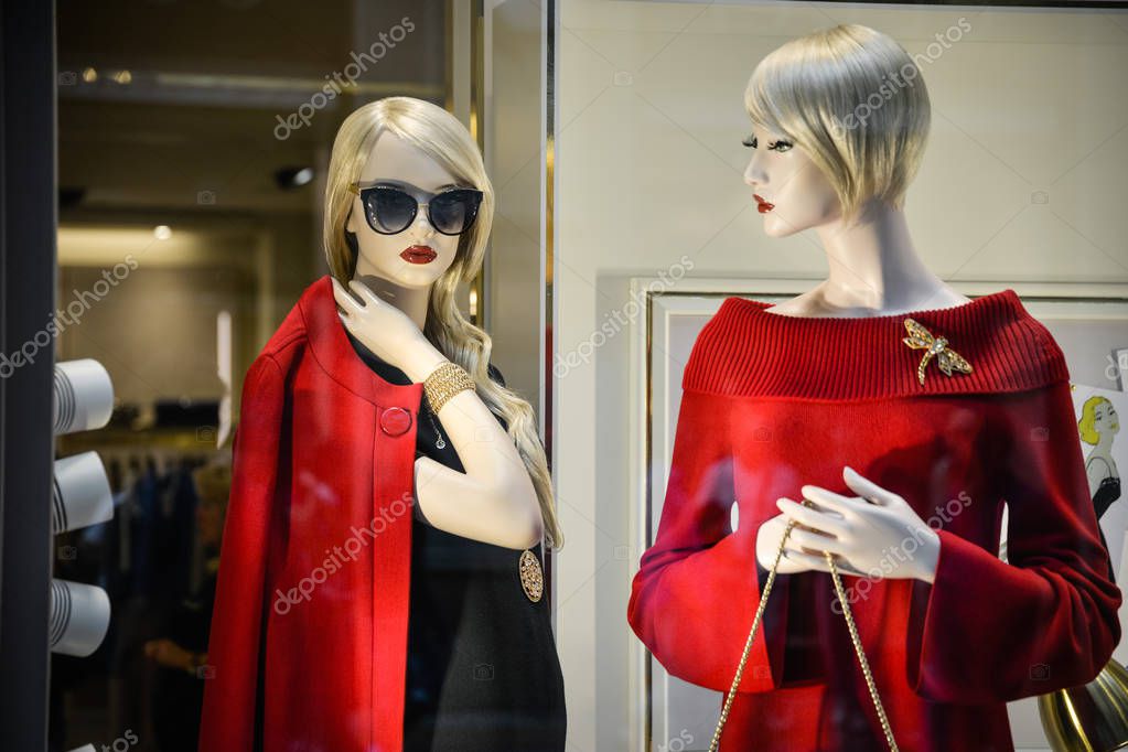 Milan, Italy - September 21, 2018: Luisa Spagnoli store in Milan. Montenapoleone area. Fashion week Luisa Spagnoli shopping.