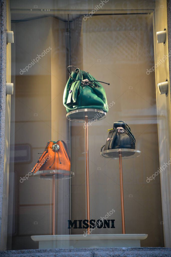 Milan, Italy - September 21, 2018: Missoni store in Milan. Montenapoleone area. Fashion week Missoni shopping.