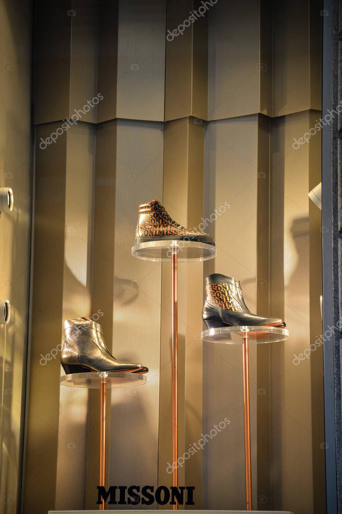 Milan, Italy - September 21, 2018: Missoni store in Milan. Montenapoleone area. Fashion week Missoni shopping.