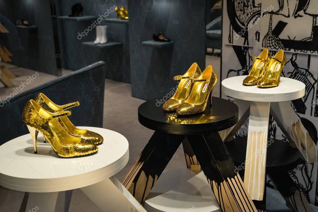 Milan, Italy - September 21, 2018: Miu Miu store in Milan. Montenapoleone area. Fashion week Miu Miu shopping.