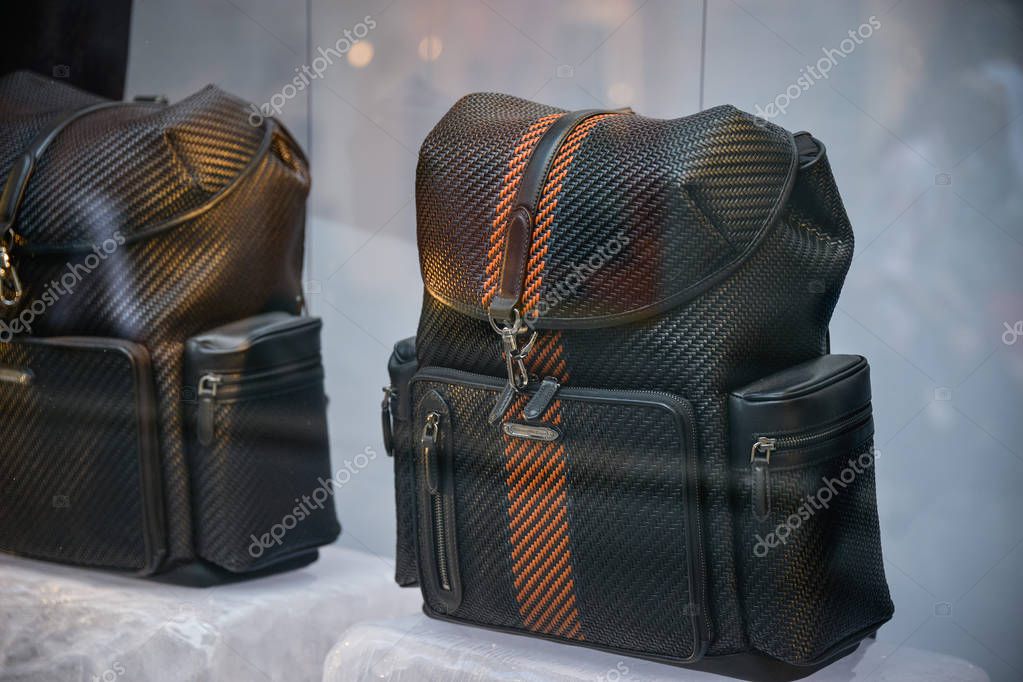 Milan, Italy - September 21, 2018: Zegna store in Milan. Montenapoleone area. Fashion week Zegna shopping.