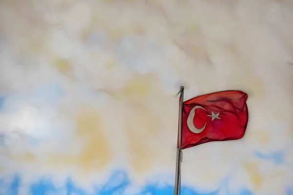 Turecká Vlajka Stožáru Vlajka Vlny — Stock fotografie
