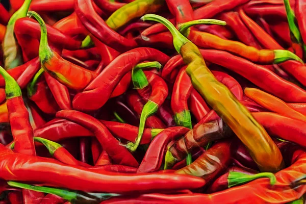 Cerca Pimientos Rojos Mercado Stand — Foto de Stock