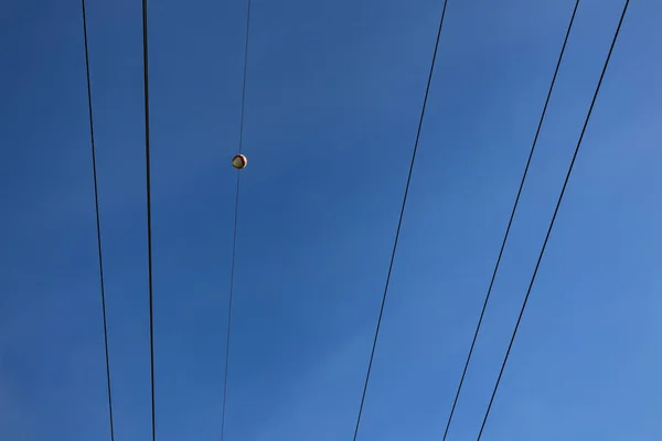 Linha Transmissão Energia Com Cabos — Fotografia de Stock