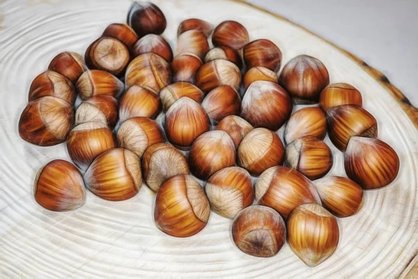 close up shelled hazelnuts in bulk