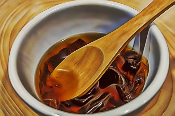 Small Plate Jam Wooden Spoon — Stock Photo, Image