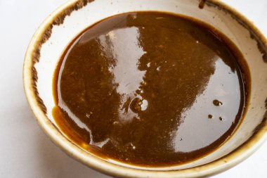  Tahin veya susam tohumu hamur Orta Doğu ve Akdeniz pişirme bir elyaf var. plaka tahin yemeye hazır kapatın.