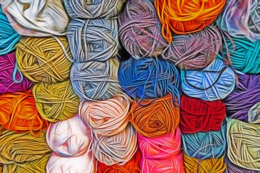 close up colourful ball of wools in millinery shop clipart