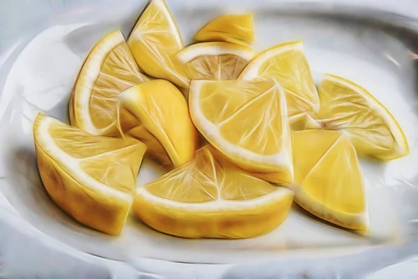 Chiudi Limoni Tagliati Fette Nel Piatto — Foto Stock