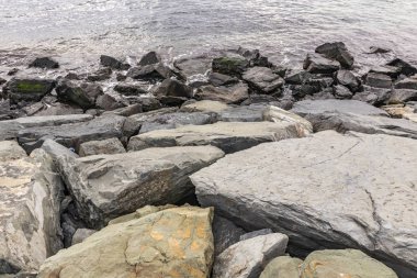 deniz ve plaj dalgalar yakınındaki kayalıklarla