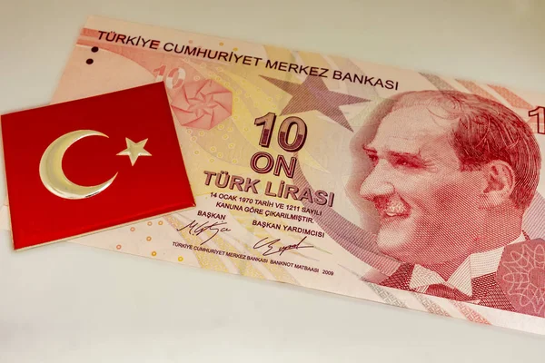 Nahaufnahme Der Türkischen Banknote Mit Türkischer Flagge — Stockfoto