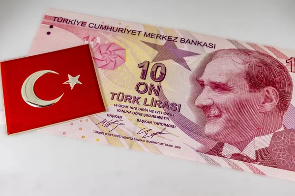 Close Turkish Banknote Turkish Flag — Stock Photo, Image