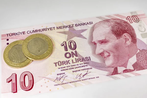 Close Turkish Banknote Turkish Coins — Stock Photo, Image